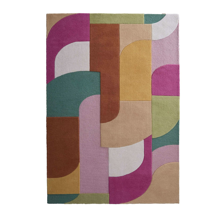 Origins Retro Deco Pink Hand Carved Wool Geometric Rug - beUNIQ - colourful patterned rug - 120cm x 170cm - Created by Product Upload