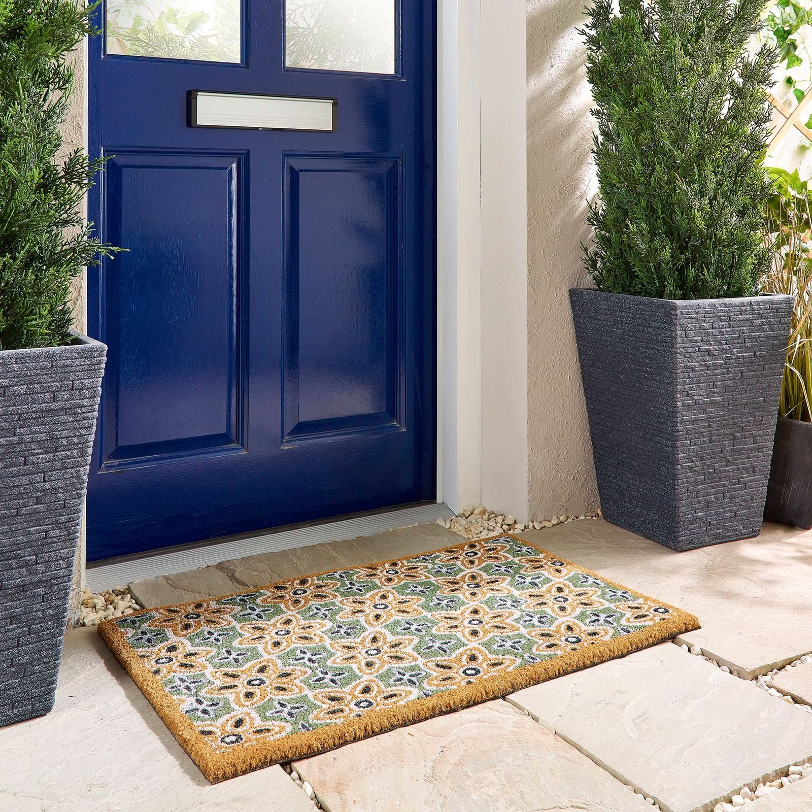 My Mat Coir Doormat Sage Green Woodblock Print 45x75cm - beUNIQ - 45x75cm door mat - coir doormat