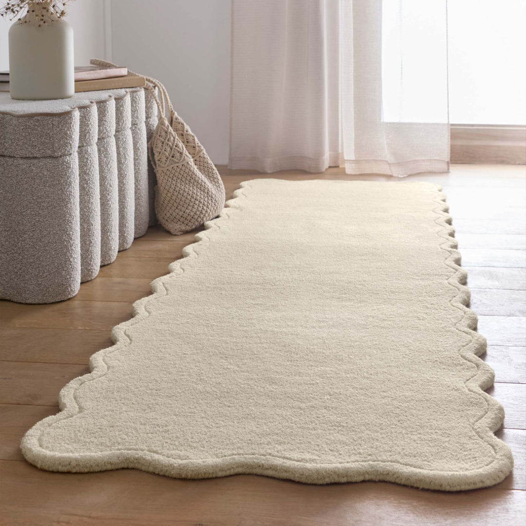 Origins Scalloped Elsie Wool Rug Cream Scalloped Border - beUNIQ - cream area rug - 067x230 - Created by Product Upload