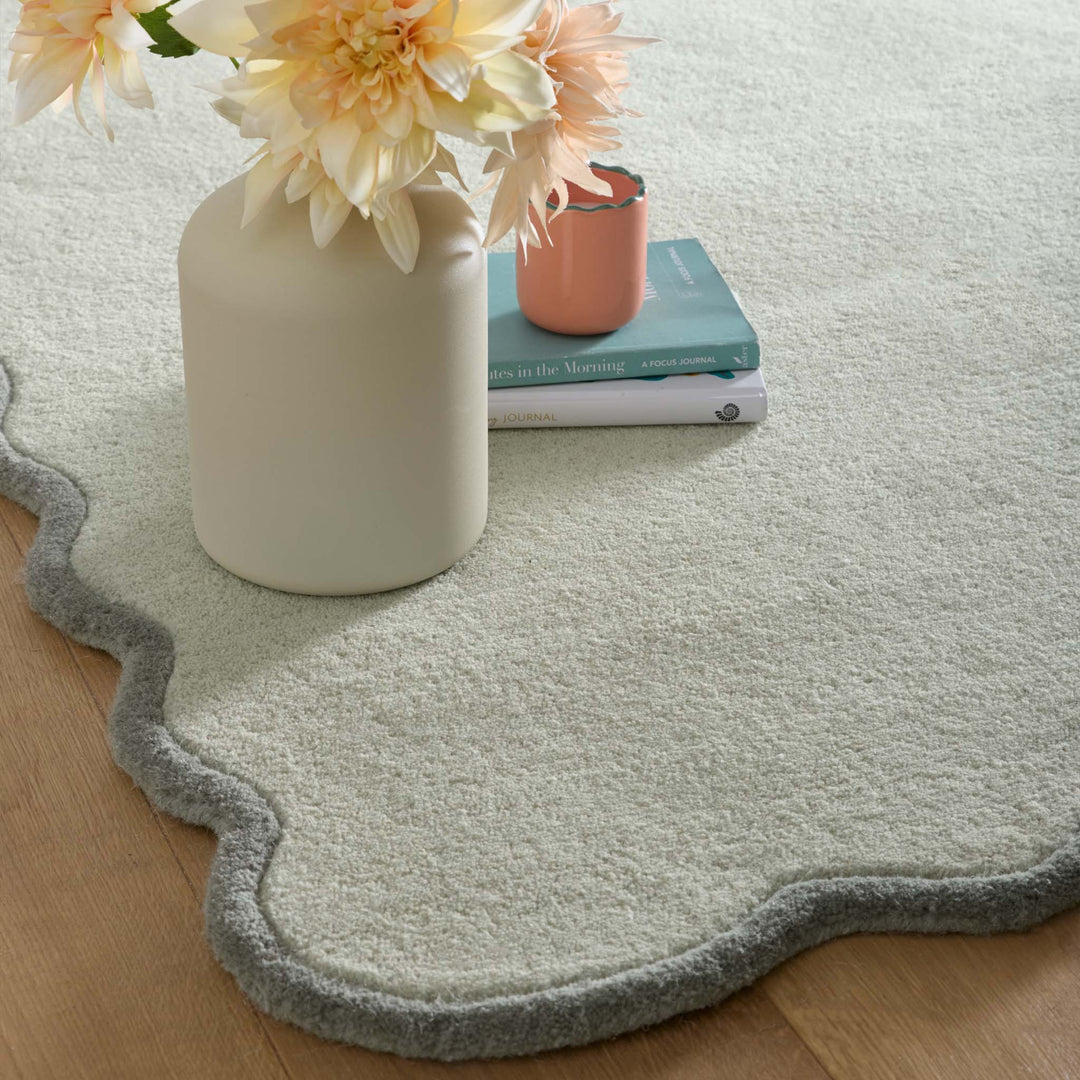 Origins Scalloped Elsie Wool Area Rug Sage Green - beUNIQ - Area Rug - 067x230 - Created by Product Upload