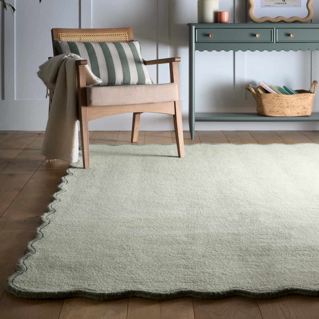 Origins Scalloped Elsie Wool Area Rug Sage Green - beUNIQ - Area Rug - 120x170 - Created by Product Upload