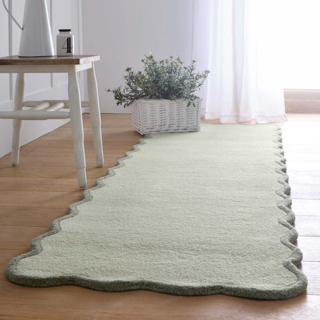 Origins Scalloped Elsie Wool Area Rug Sage Green - beUNIQ - Area Rug - 067x230 - Created by Product Upload