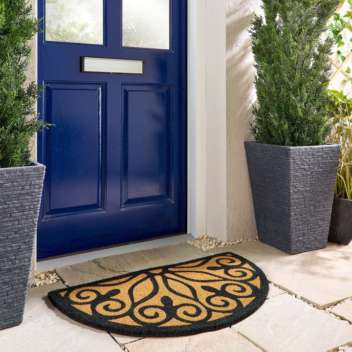 My Mat Printed Coir Scroll Entrance Doormat 45x75cm Black - beUNIQ - black doormat - coir doormat