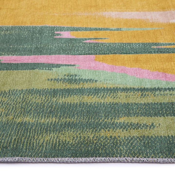 Phoenox Origin Washable Abstract Rug Green Ochre - beUNIQ - abstract rug - 67x200 - Created by Product Upload
