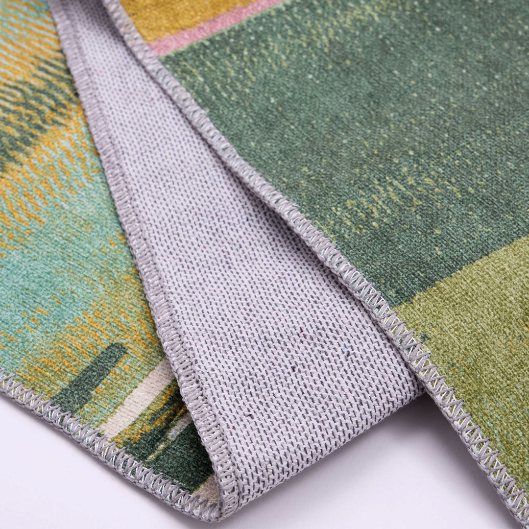 Phoenox Origin Washable Abstract Rug Green Ochre - beUNIQ - abstract rug - 67x200 - Created by Product Upload