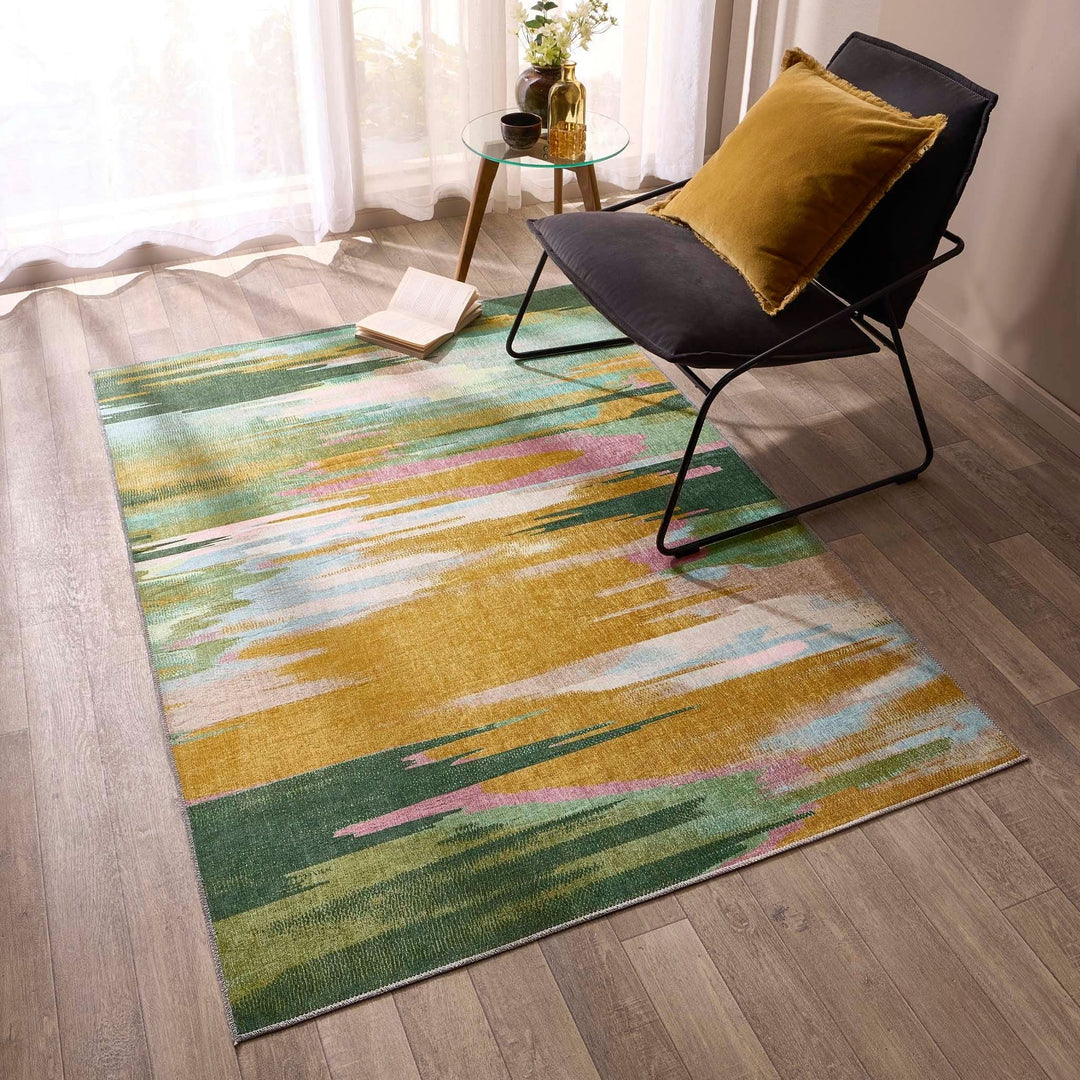 Phoenox Origin Washable Abstract Rug Green Ochre - beUNIQ - abstract rug - 80x150 - Created by Product Upload