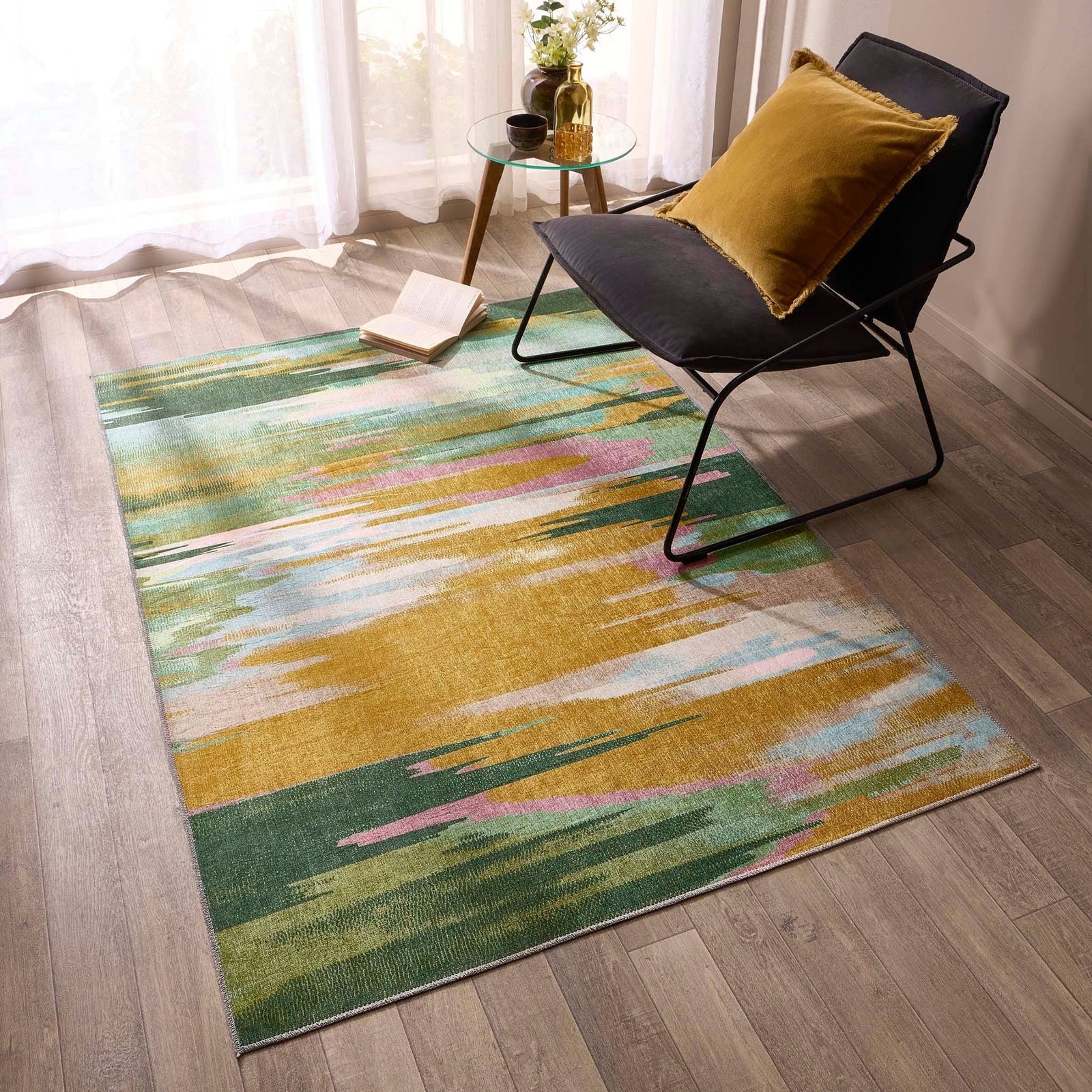Phoenox Origin Washable Abstract Rug Green Ochre - beUNIQ - abstract rug - 80x150 - Created by Product Upload