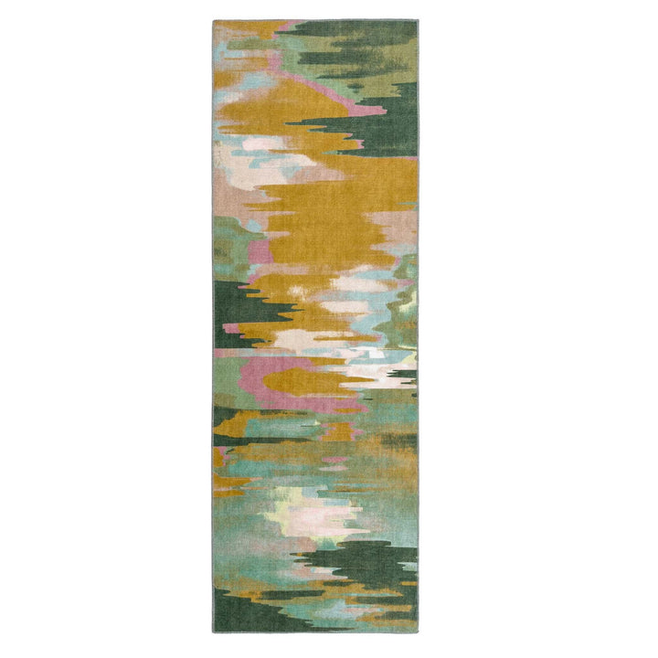 Phoenox Origin Washable Abstract Rug Green Ochre - beUNIQ - abstract rug - 67x200 - Created by Product Upload