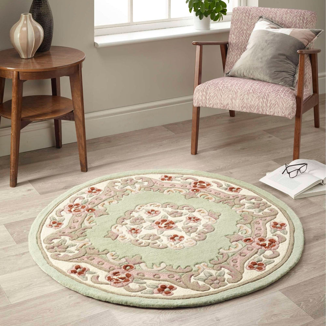 Origins Shensi Hand Tufted Pure Wool Green Traditional Area Rug - beUNIQ - Created by Product Upload - 120cm x 120cm - green traditional rug