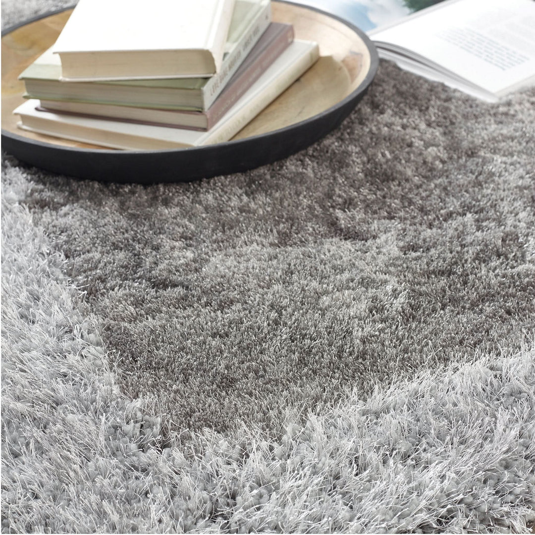 Origins Shimmer Shaggy Border Silver Soft High Pile Rug - beUNIQ - border rug - 80cx150 - Created by Product Upload