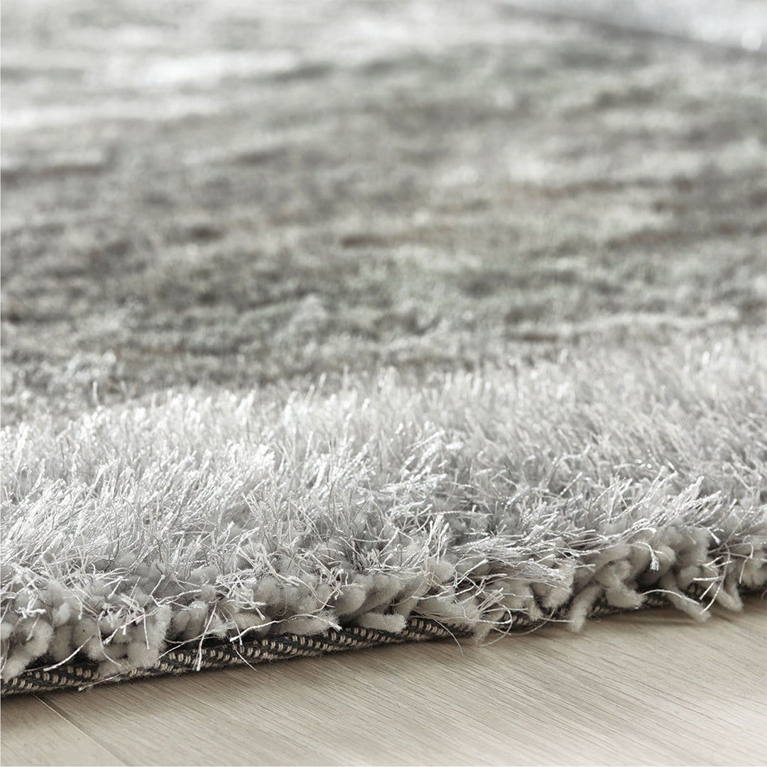 Origins Shimmer Shaggy Border Silver Soft High Pile Rug - beUNIQ - border rug - 80cx150 - Created by Product Upload