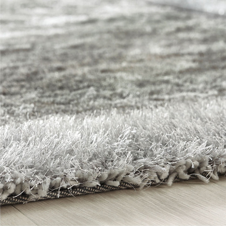 Origins Shimmer Shaggy Border Silver Soft High Pile Rug - beUNIQ - border rug - 80cx150 - Created by Product Upload