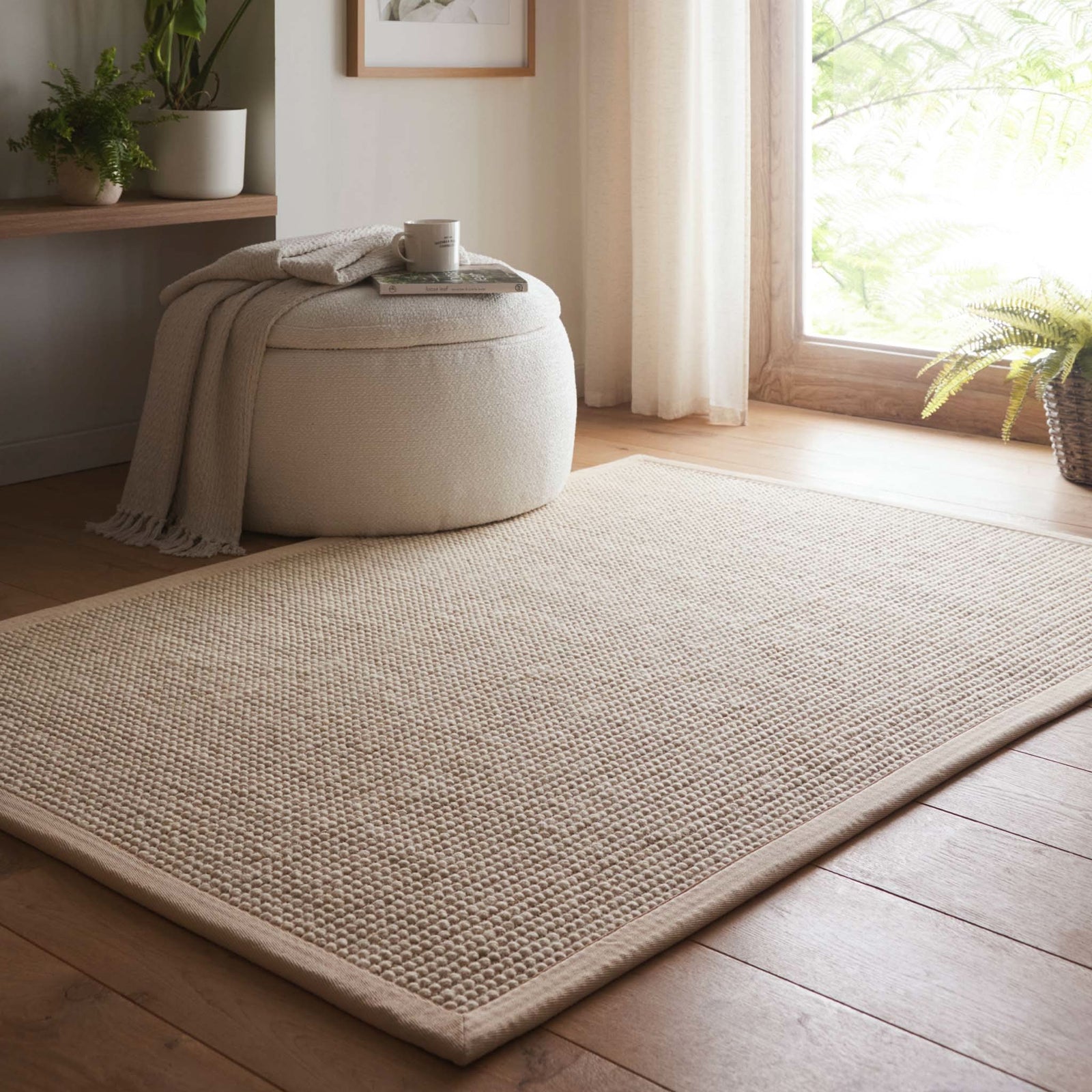 Origins Sisal Boucle Textured Rug With Classic Beige Border - beUNIQ - beige border rug - 80x150 - Created by Product Upload