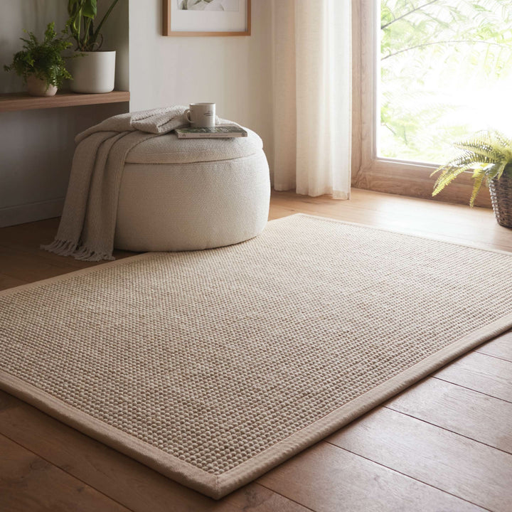 Origins Sisal Boucle Textured Rug With Classic Beige Border - beUNIQ - beige border rug - 80x150 - Created by Product Upload