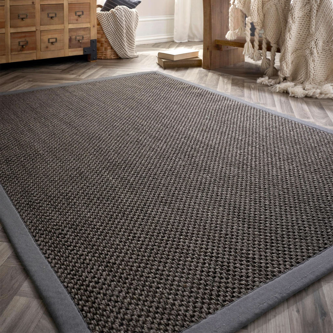 Origins Sisal Dark Grey Natural Woven Rug With Grey Border - beUNIQ - Created by Product Upload - 120x170 - dark grey rug