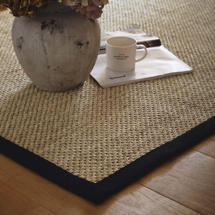 Origins Sisal Rug Light Beige with Black Border - beUNIQ - Black Border Rug - 200xCIR - Created by Product Upload