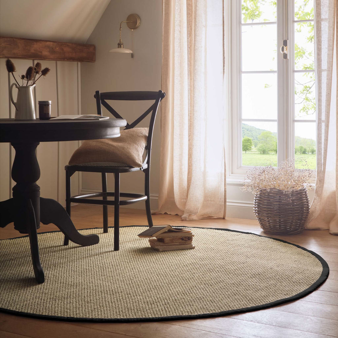 Origins Sisal Rug Light Beige with Black Border - beUNIQ - Black Border Rug - 200xCIR - Created by Product Upload