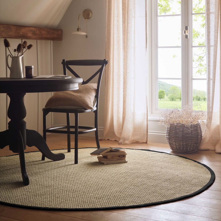 Origins Sisal Rug Light Beige with Black Border - beUNIQ - Black Border Rug - 200xCIR - Created by Product Upload