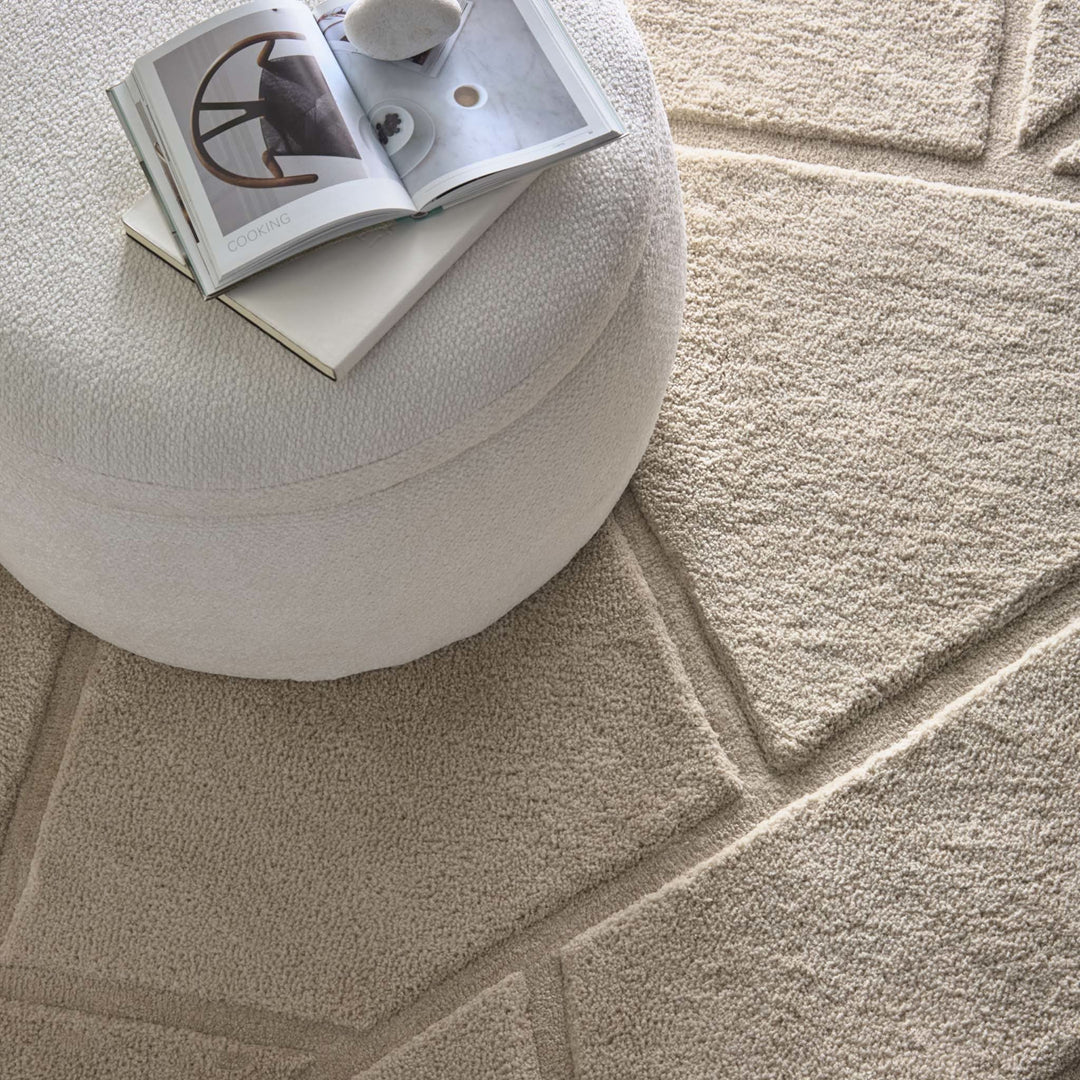 Origins Stack Geometric Patterned Rug Cream Soft Textured Modern Design - beUNIQ - cream geometric rug - 120x170 - Created by Product Upload