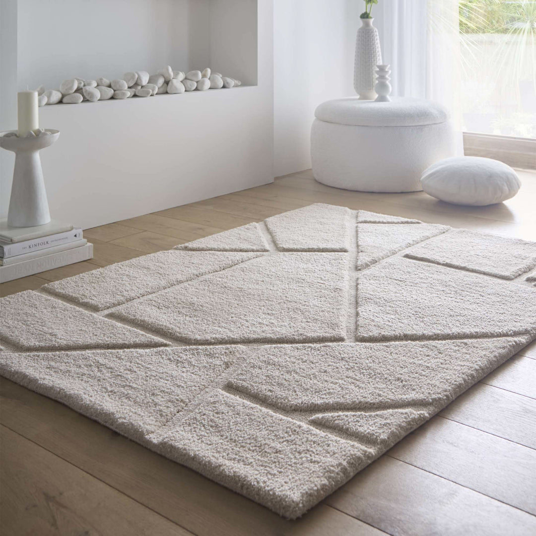 Origins Stack Geometric Patterned Rug Cream Soft Textured Modern Design - beUNIQ - cream geometric rug - 120x170 - Created by Product Upload