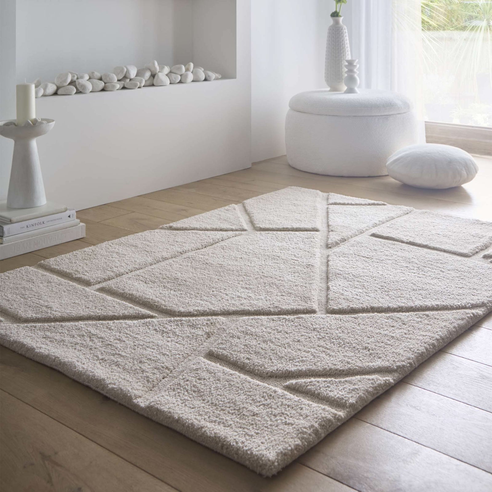 Origins Stack Geometric Patterned Rug Cream Soft Textured Modern Design - beUNIQ - cream geometric rug - 120x170 - Created by Product Upload