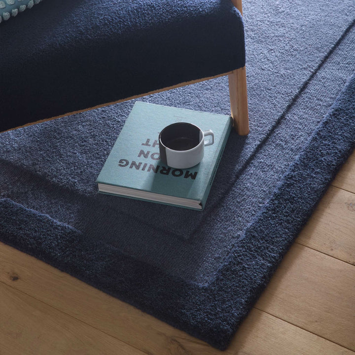 Origins Stacked Border Wool Rug in Evening Blue - beUNIQ - Created by Product Upload - 120x170 - Evening Blue rug