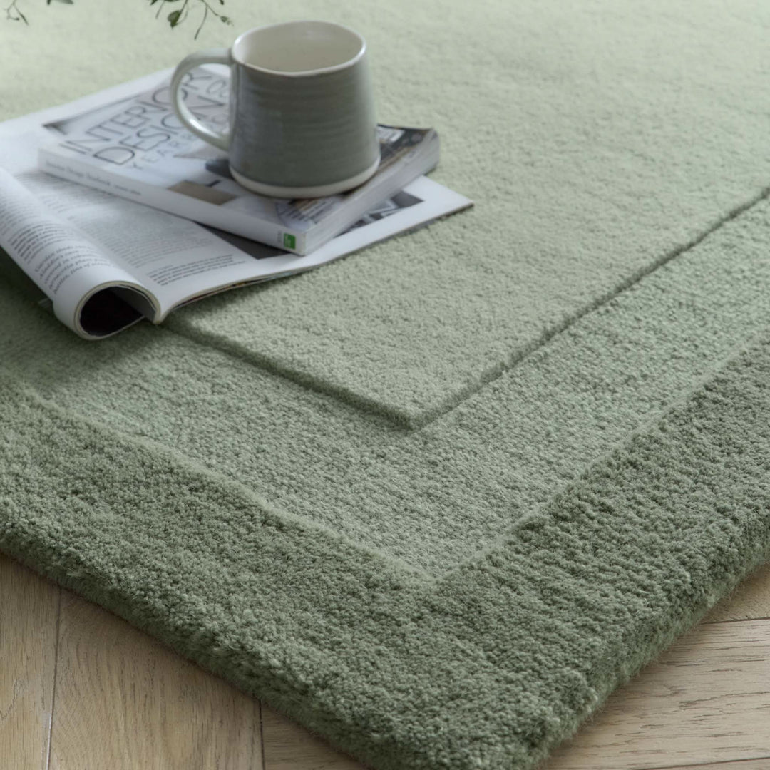 Origins Stacked Border Wool Area Rug in Soft Green - beUNIQ - Created by Product Upload - 120x170 - Modern Living Room Rug