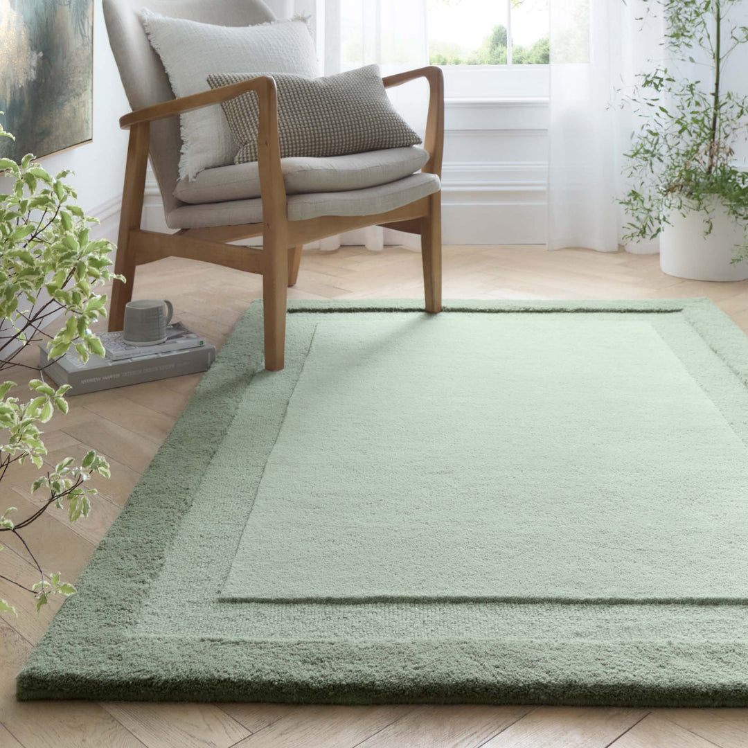Origins Stacked Border Wool Area Rug in Soft Green - beUNIQ - Created by Product Upload - 120x170 - Modern Living Room Rug