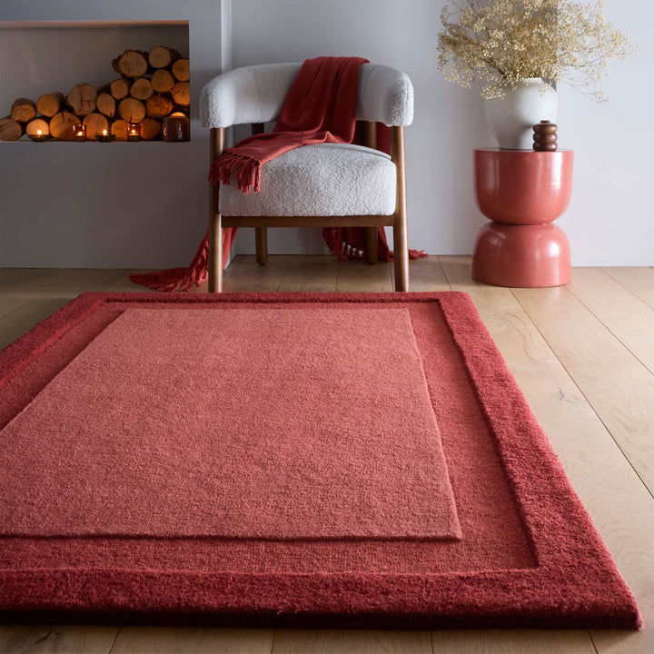 Origins Stacked Border Wool Rug Wine Red - beUNIQ - Created by Product Upload - 120x170 - living room rug
