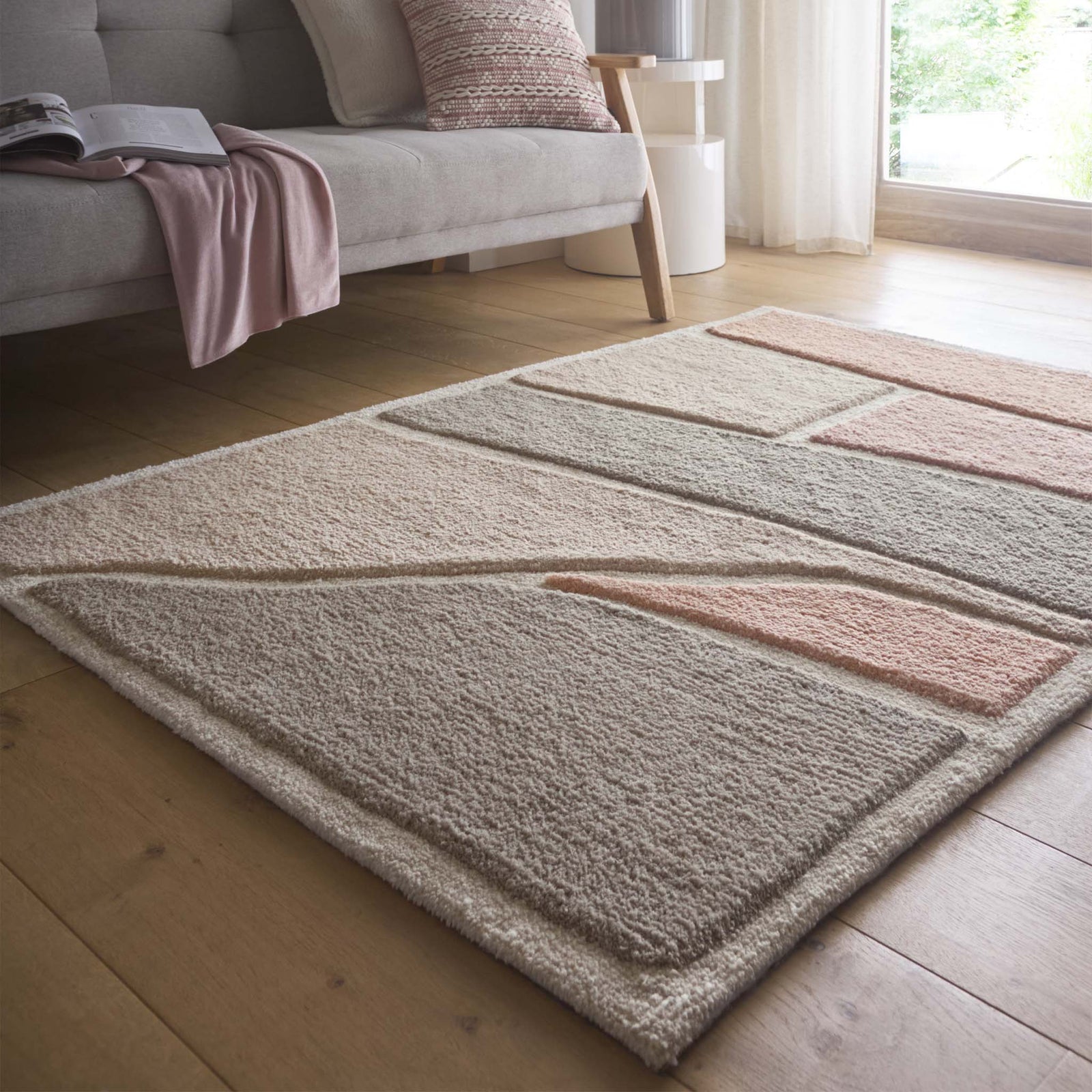 Origins Strata Abstract Area Rug Pink Grey Contemporary Style - beUNIQ - Abstract Area Rug - 120x170 - Contemporary Rug