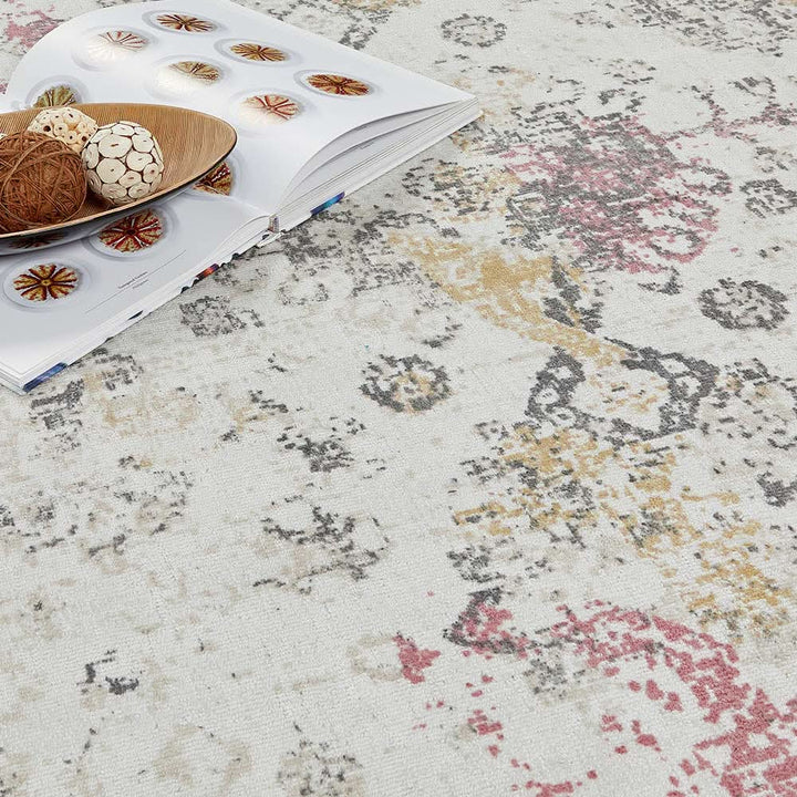 Origins Vogue Distressed Persian Style Recycled PET Rug Pink Ochre - beUNIQ - Created by Product Upload - 120cm x 170cm - distressed persian rug