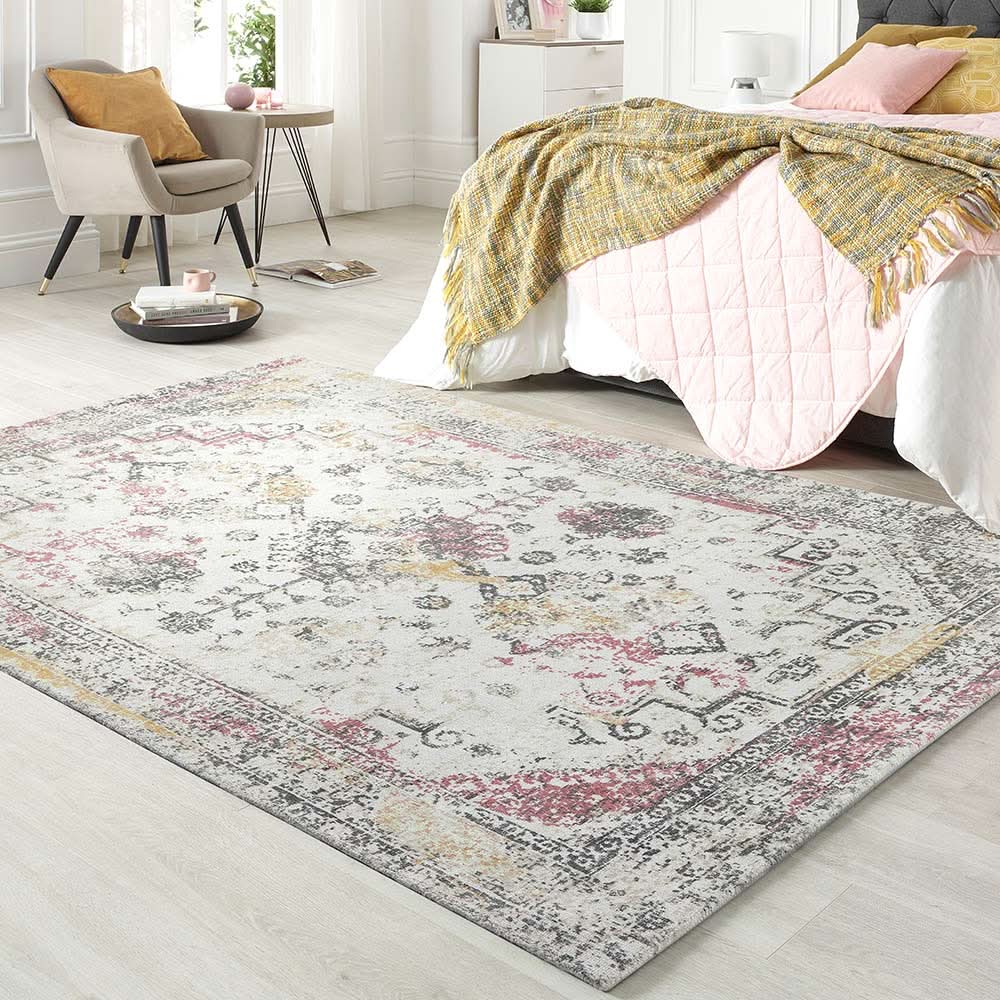 Origins Vogue Distressed Persian Style Recycled PET Rug Pink Ochre - beUNIQ - Created by Product Upload - 120cm x 170cm - distressed persian rug
