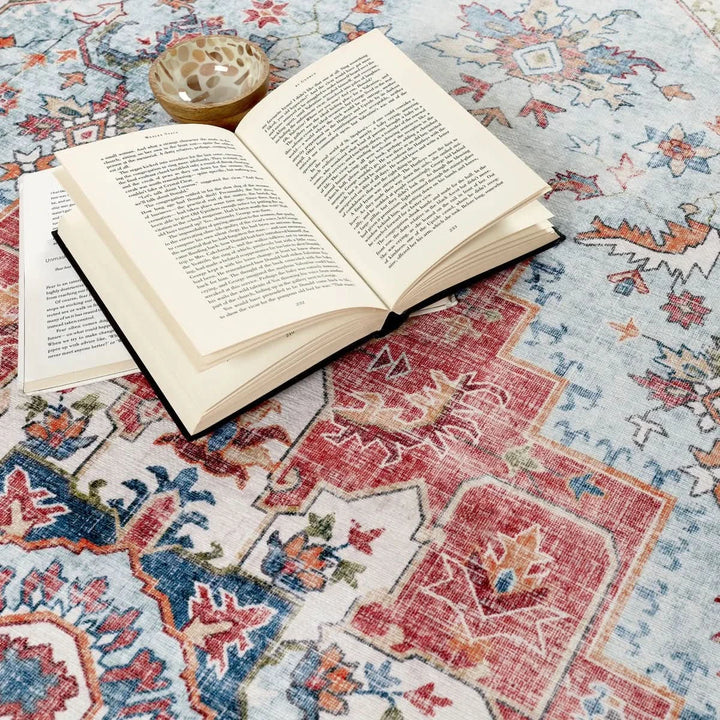 Origins Washable Marrakesh Traditional Distressed Red Medallion Indoor Rug - beUNIQ - Created by Product Upload - 80cm x 150cm - distressed medallion rug