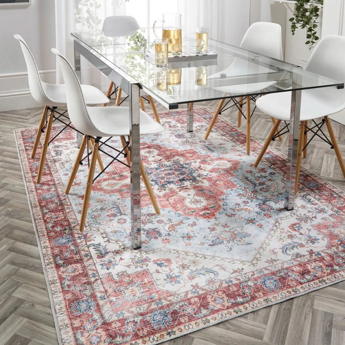 Origins Washable Marrakesh Traditional Distressed Red Medallion Indoor Rug - beUNIQ - Created by Product Upload - 80cm x 150cm - distressed medallion rug