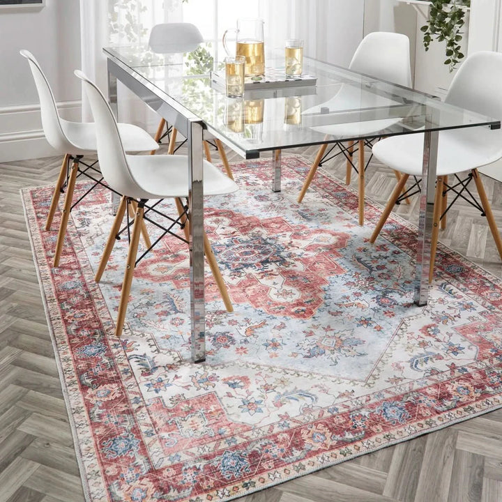 Origins Washable Marrakesh Traditional Distressed Red Medallion Indoor Rug - beUNIQ - Created by Product Upload - 80cm x 150cm - distressed medallion rug