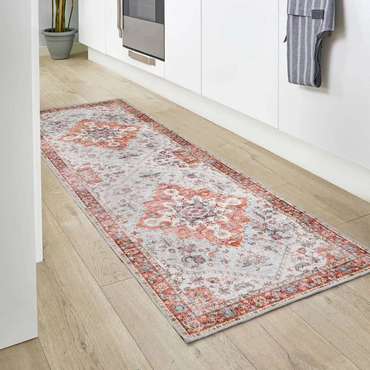 Origins Washable Marrakesh Traditional Distressed Red Medallion Indoor Rug - beUNIQ - Created by Product Upload - 67cm x 200cm - distressed medallion rug