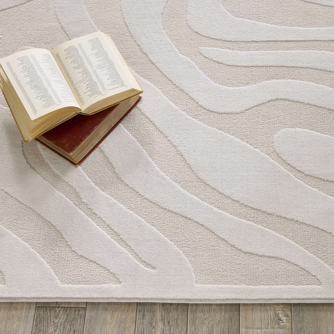 Origins Dune Abstract Pattern Area Rug in Cream - beUNIQ - Cream Abstract Rug - 80x150 - Created by Product Upload
