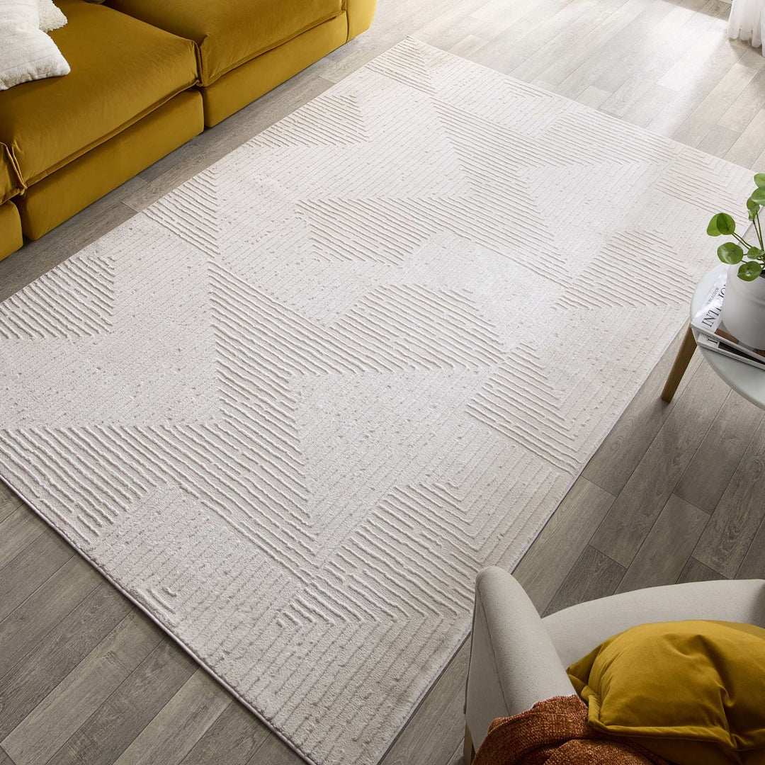 Origins Zen Geometric Area Rug Cream Soft Indoor Flooring - beUNIQ - Area Rug - 80x150 - Cream Geometric Rug