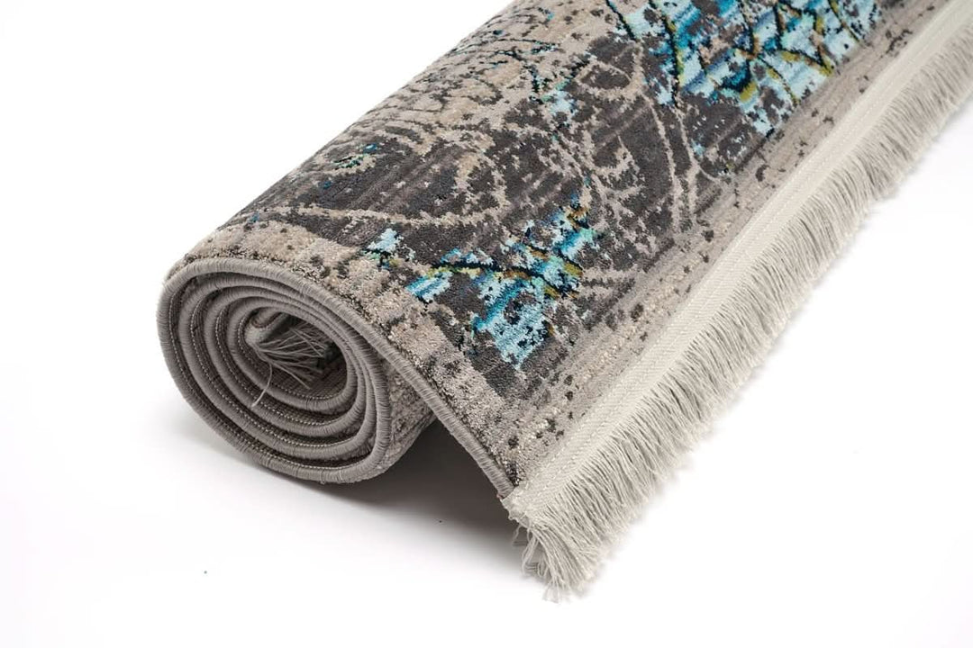 Modern Faded Area Rug Blue Grey With Fringe - beUNIQ - bedroom rug - 100cm x 150cm - blue grey rug