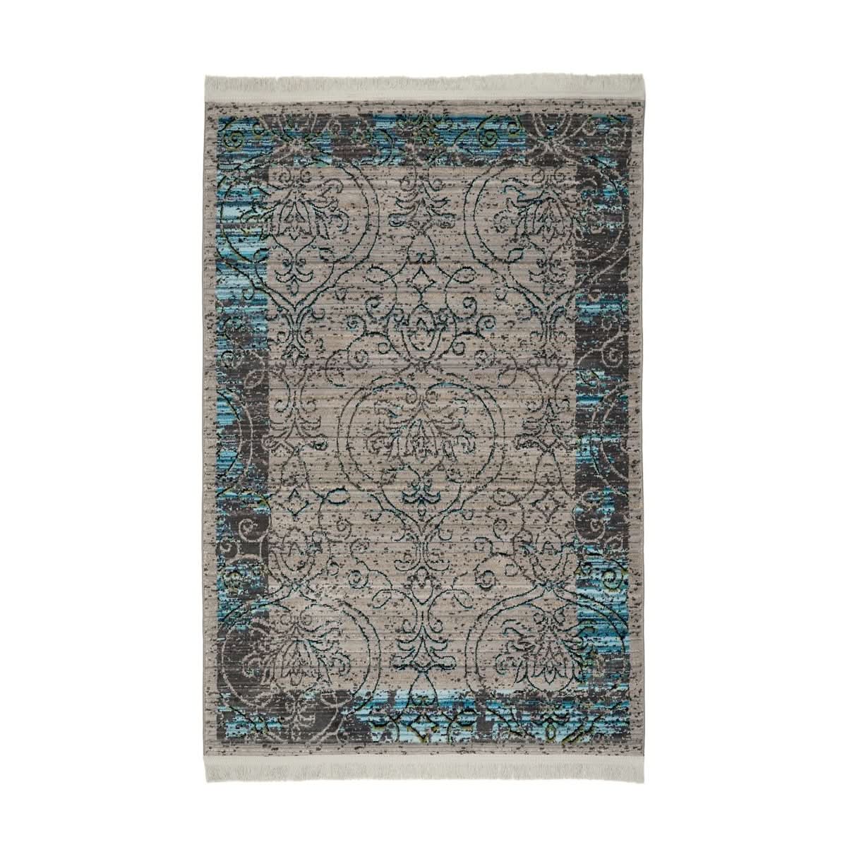 Modern Faded Area Rug Blue Grey With Fringe - beUNIQ - bedroom rug - 100cm x 150cm - blue grey rug
