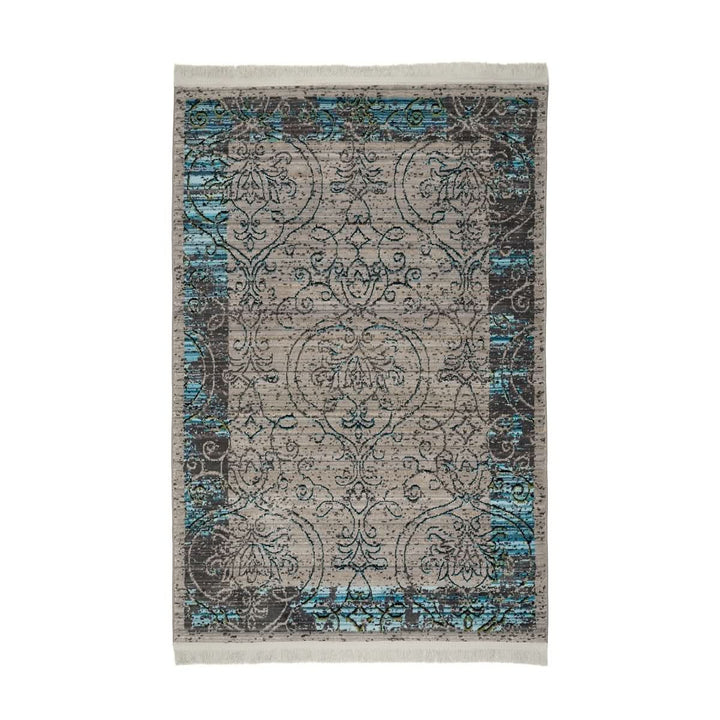 Modern Faded Area Rug Blue Grey With Fringe - beUNIQ - bedroom rug - 100cm x 150cm - blue grey rug