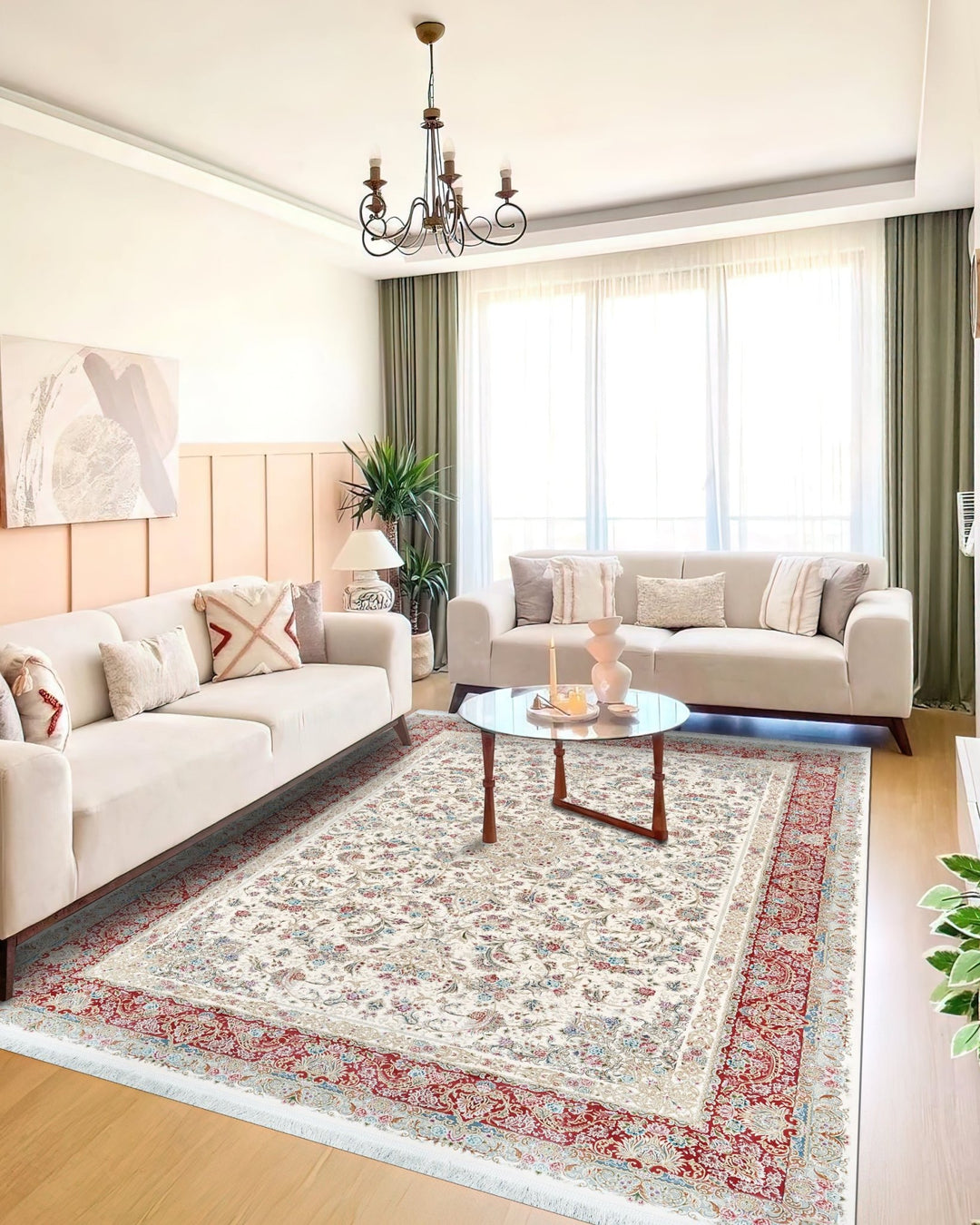 Graceful Cream – Classic Cream & Red Rug - beUNIQ