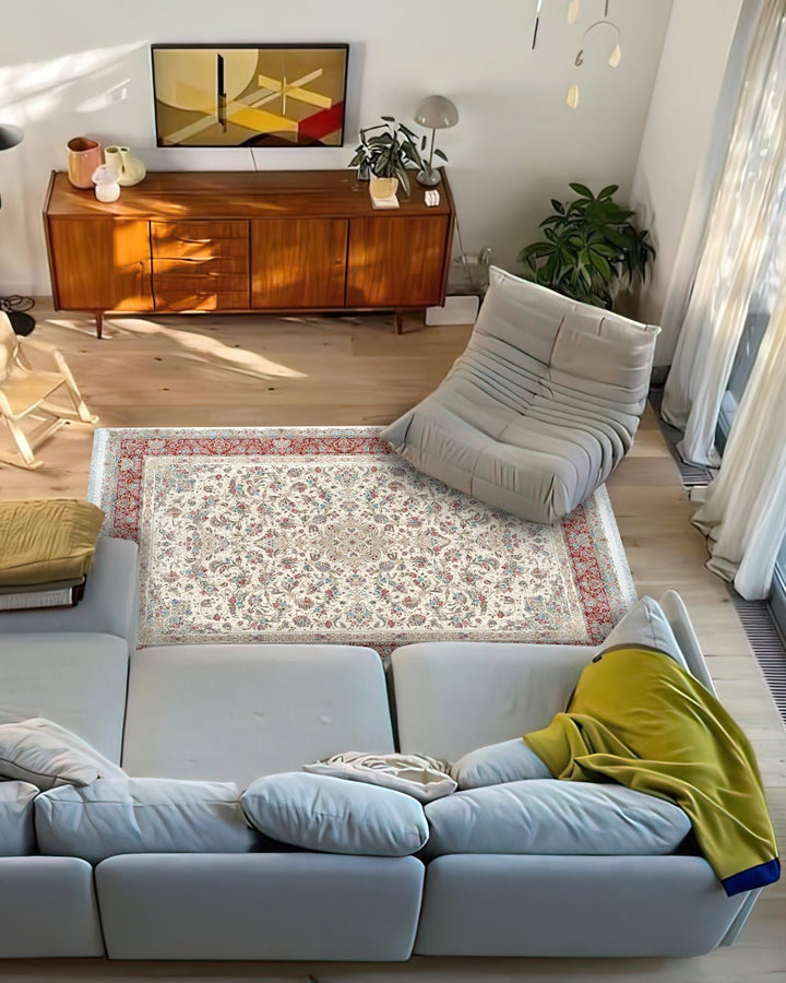 Graceful Cream – Classic Cream & Red Rug - beUNIQ