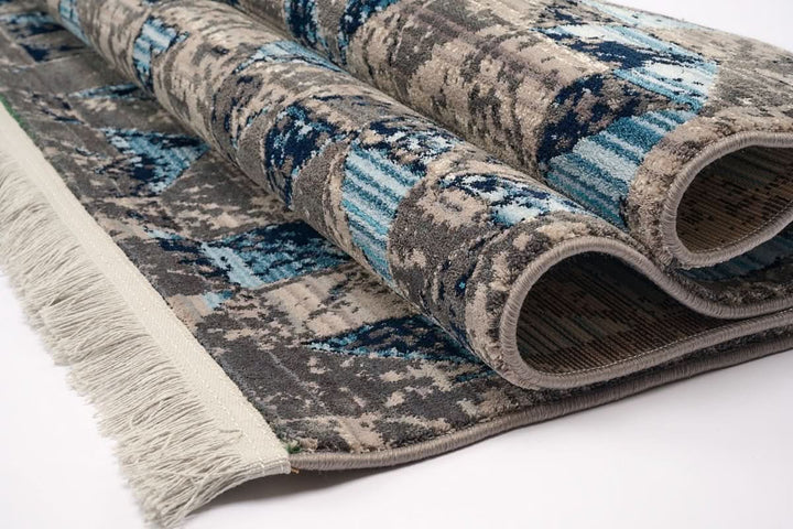 Modern Faded Area Rug Stain Resistant Blue Grey - beUNIQ - bedroom rug - 100cm x 150cm - blue grey rug