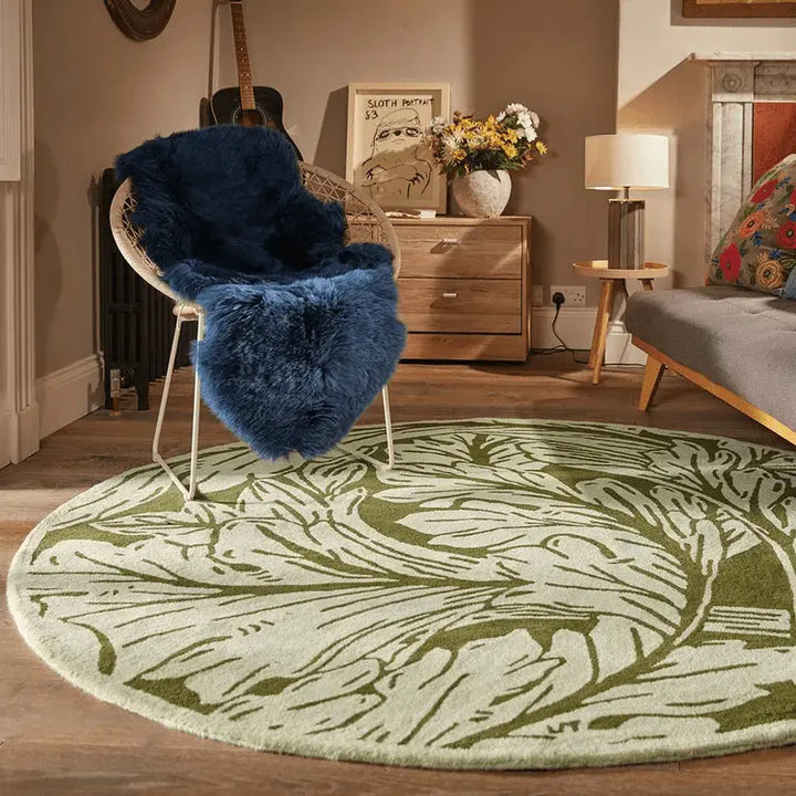 Origins Heritage Moss Traditional Floral Hand Tufted Pure Wool Rug - beUNIQ - Created by Product Upload - 200X200 Circle - floral rug