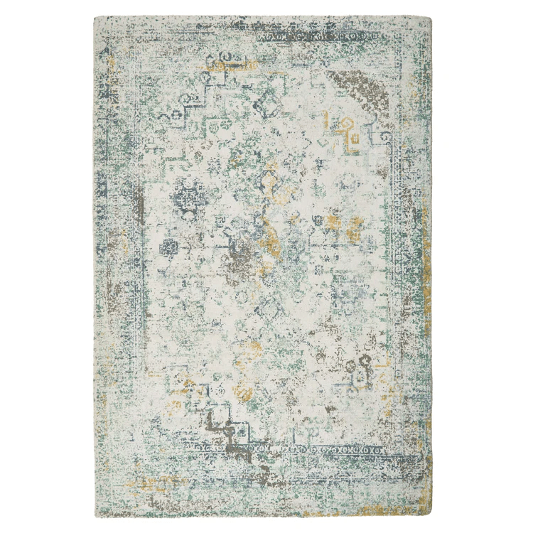 Origins Vogue Distressed Persian Style Blue and Ochre Recycled Rug - beUNIQ - blue and ochre rug - 80cm x 150cm - Created by Product Upload