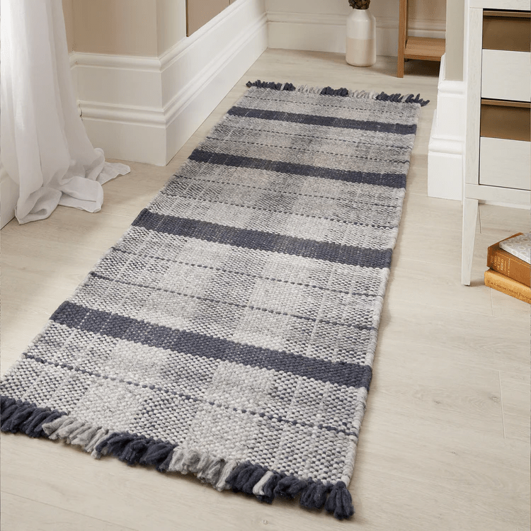 Origins Highland Check Navy Recycled Plastic Washable Flatweave Rug - beUNIQ - Created by Product Upload - 80x150 - Eco - friendly Home Decor