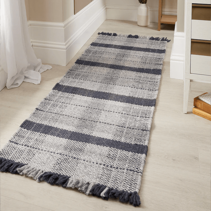 Origins Highland Check Navy Recycled Plastic Washable Flatweave Rug - beUNIQ - Created by Product Upload - 80x150 - Eco - friendly Home Decor