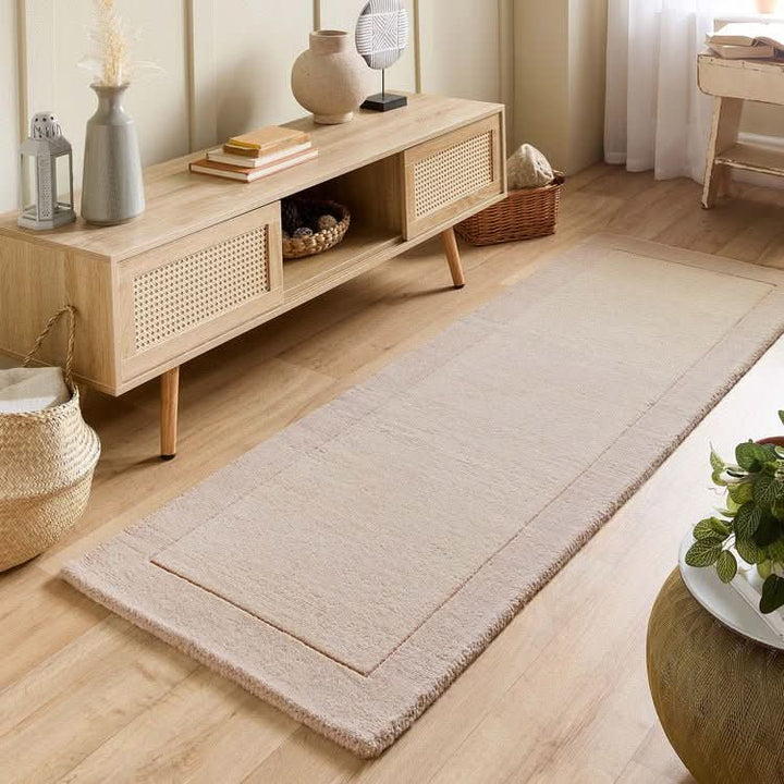 Origins Borders Natural Wool Rug | Hand Loom Woven Border Design - beUNIQ - border rug - 067X200 - Created by Product Upload