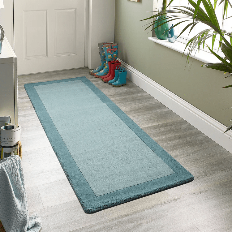 Origins Borders Hand Woven Pure Wool Rug in Duck Egg - beUNIQ - Created by Product Upload - 067x200 - Duck Egg wool rug